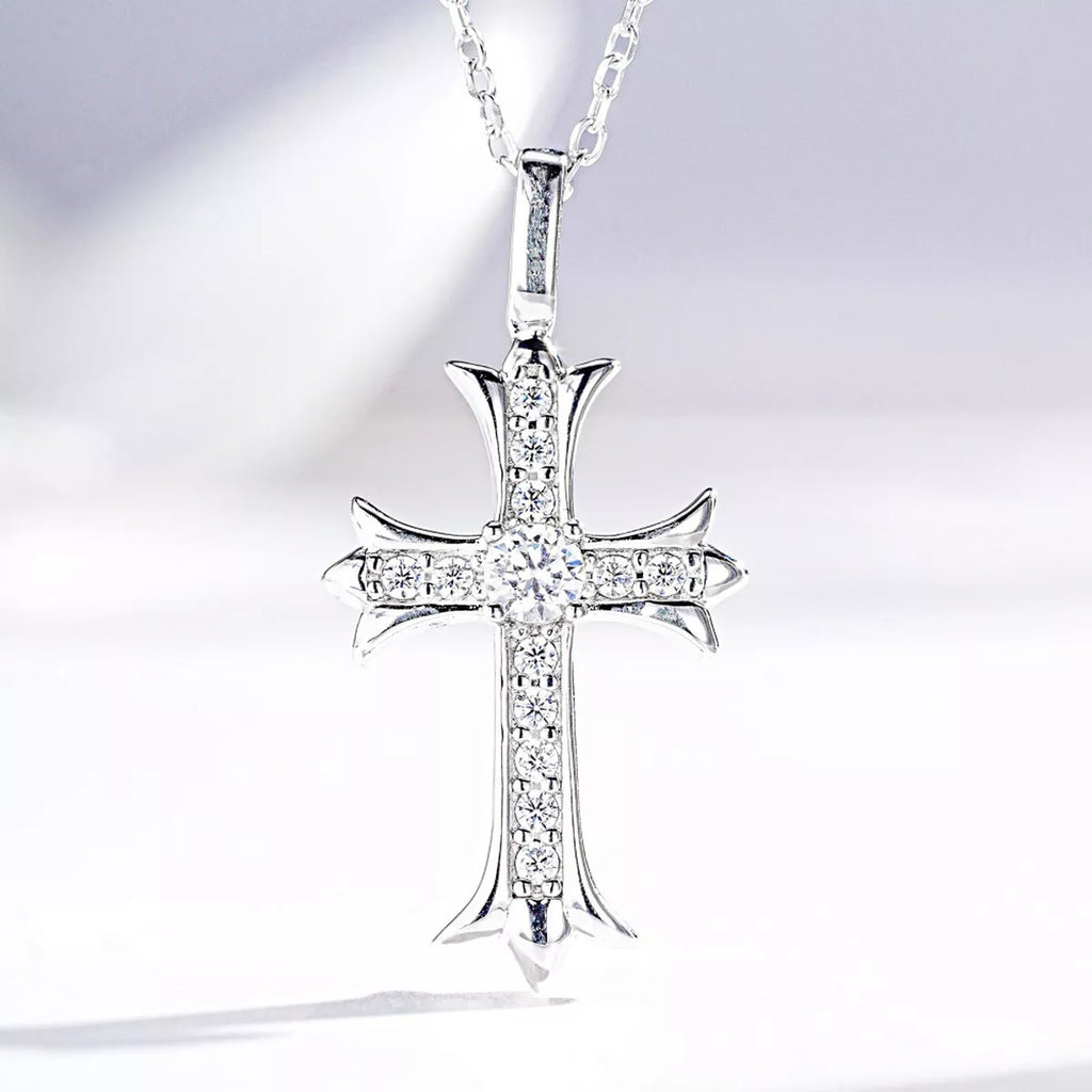 925 Sterling Silver Zircon Geometric Cross Necklace