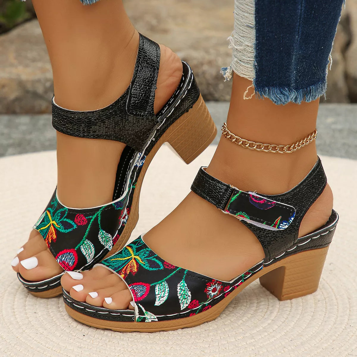 Open Toe Block Heels Sandals