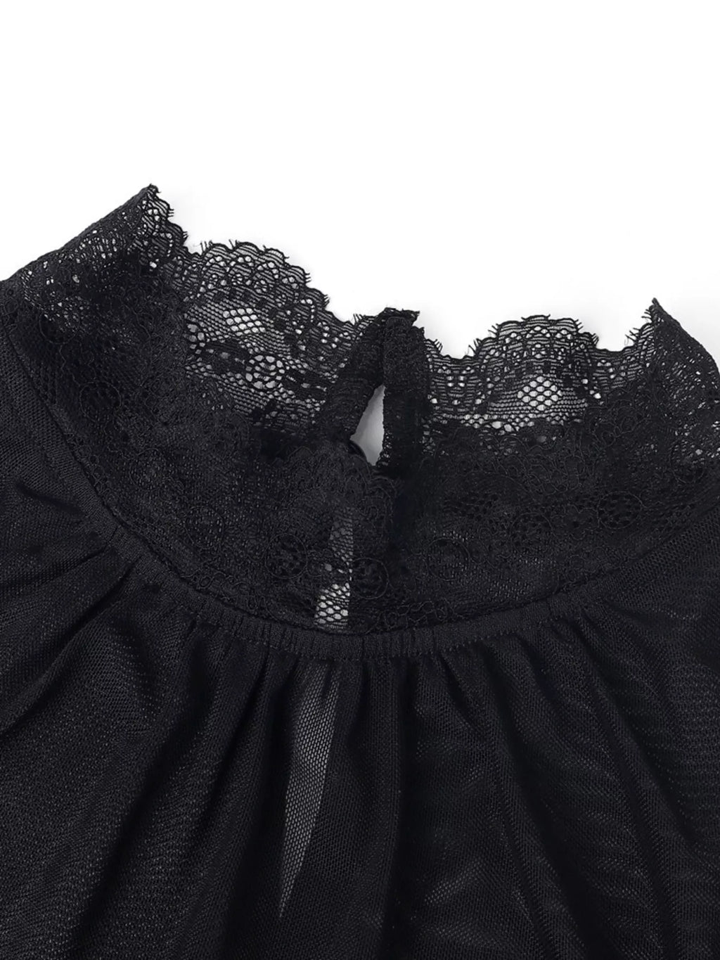 Lace Trim Velvet Sheer Sleeve Blouse