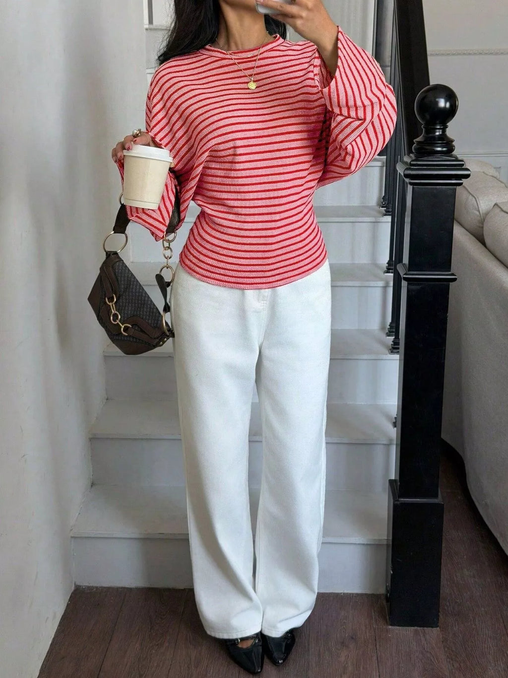 Casual Striped Batwing Sleeve T-Shirt