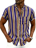 Men's Plus Size Striped Button Up Short Sleeve Shirt