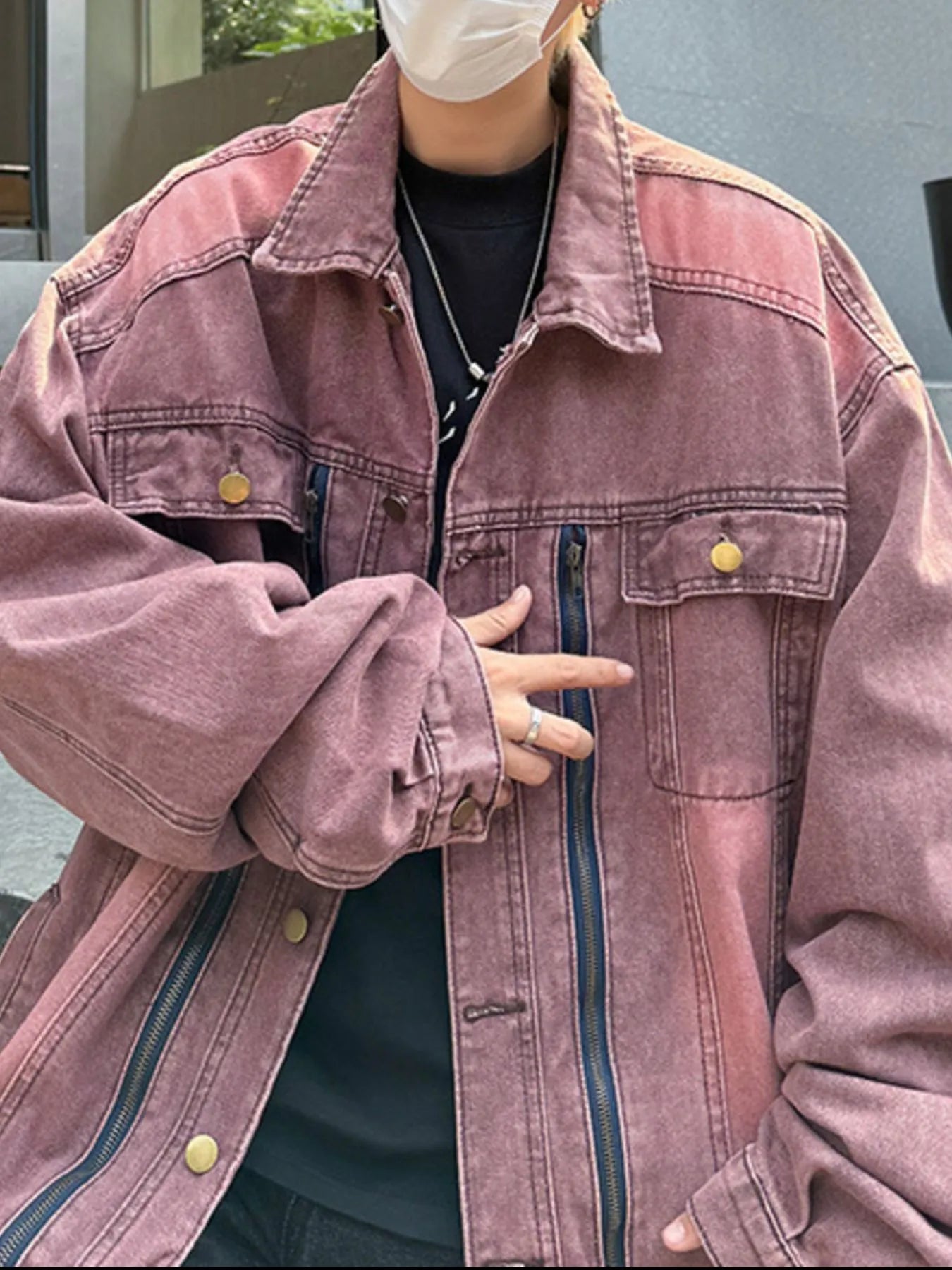 Men's Plus Size Button Up Long Sleeve Denim Jacket