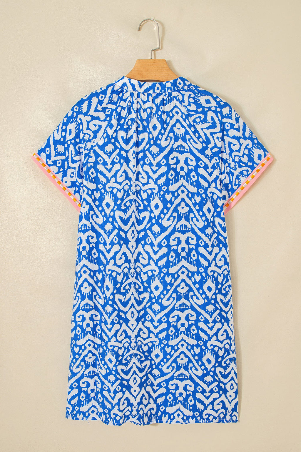 Blue Western Fashion Print Striped Color Block Patchwork Shift Mini Dress