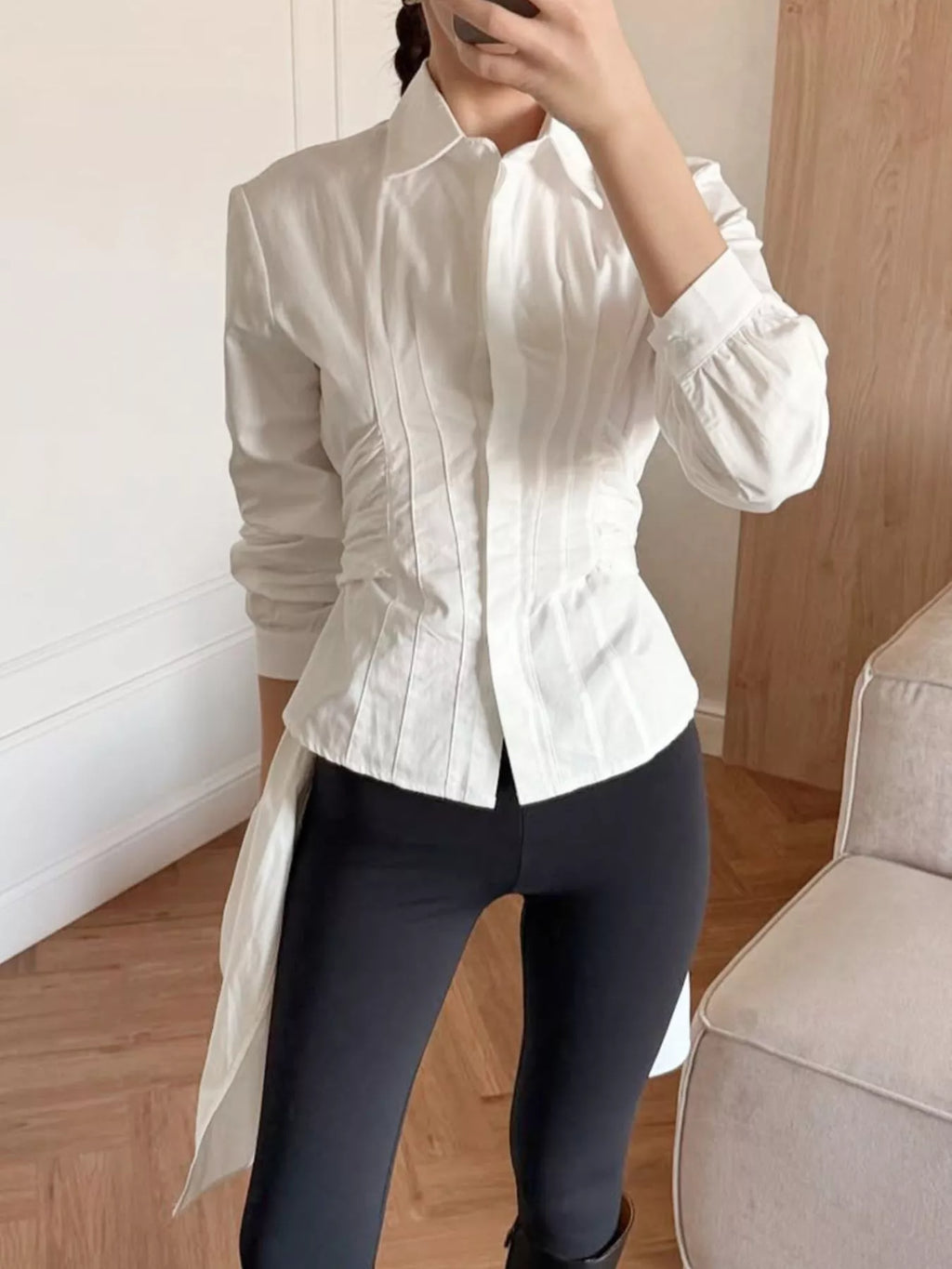Slim-Fit Ruched Waist Shirt