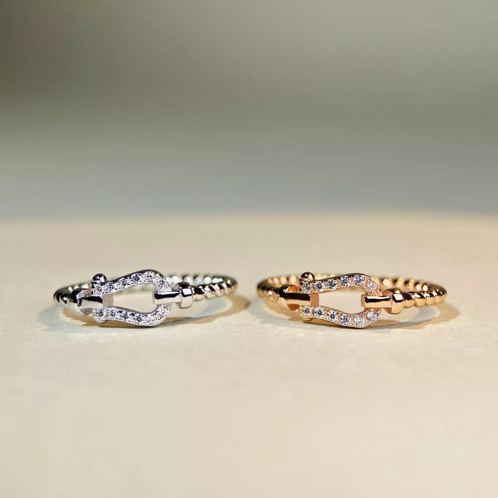 925 Sterling Silver Zircon Horseshoe Shaped Ring