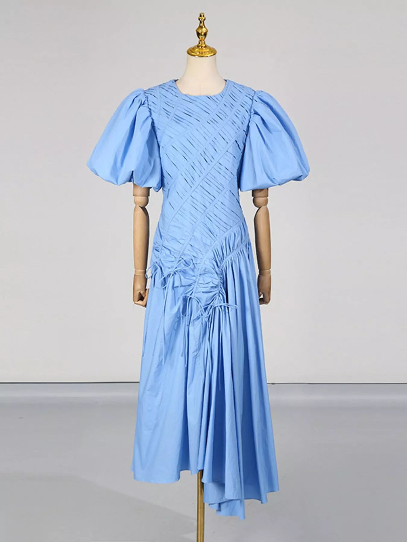 Puff Sleeve Ruched Midi Dress