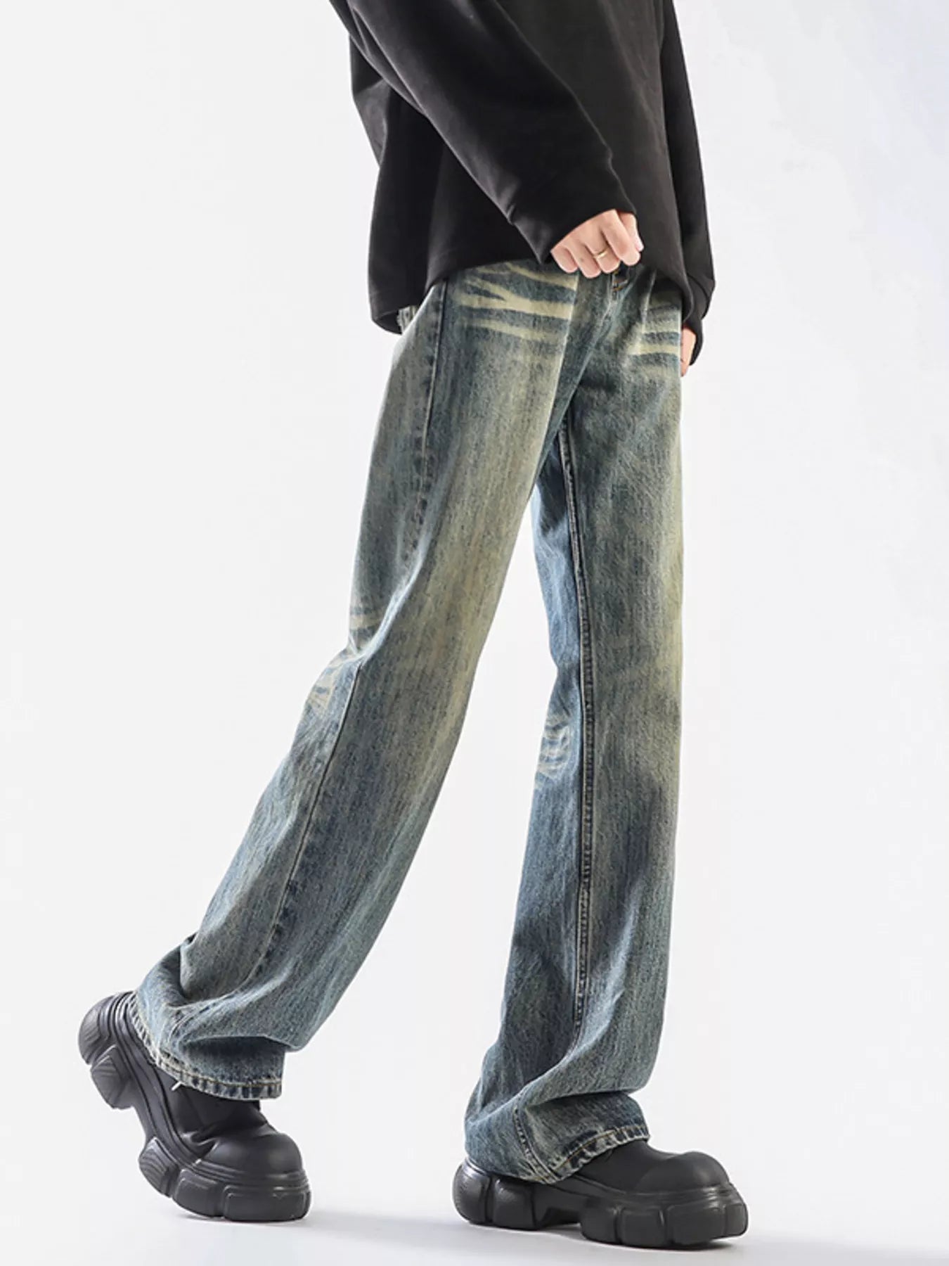 Men's Plus Size Vintage Wash Wide Leg Jeans