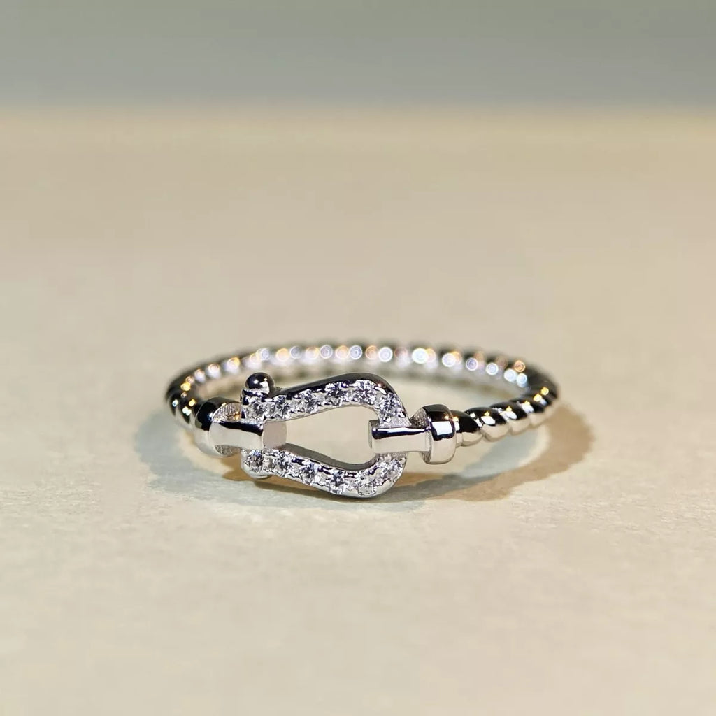 925 Sterling Silver Zircon Horseshoe Shaped Ring