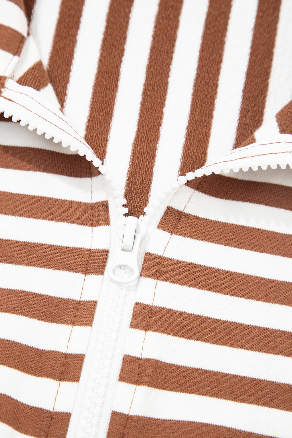 Brown Stripe Color Block Patchwork Quarter Zip Pullover Sporty Shorts Set