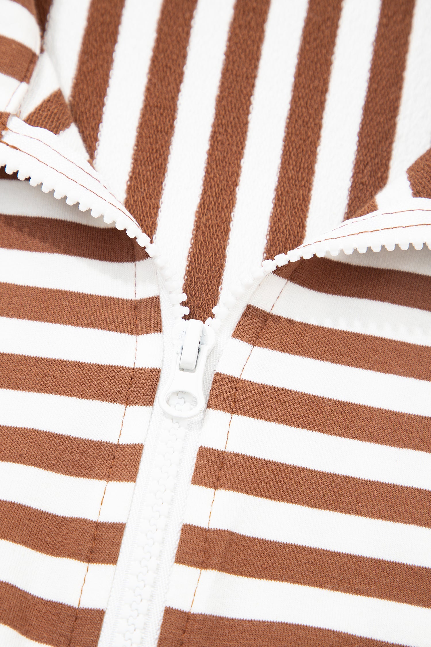 Brown Stripe Color Block Patchwork Quarter Zip Pullover Sporty Shorts Set