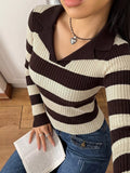 Striped Ribbed Knit Long Sleeve Sweater