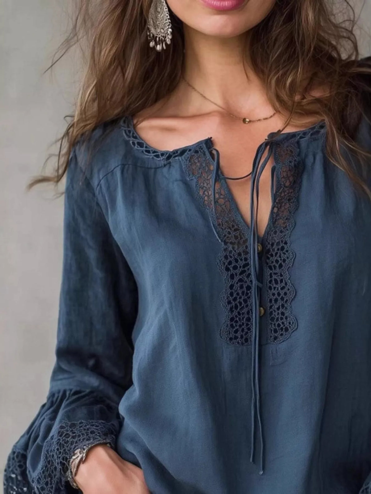 Full Size Tie Neck Flounce Sleeve Blouse Plus Size