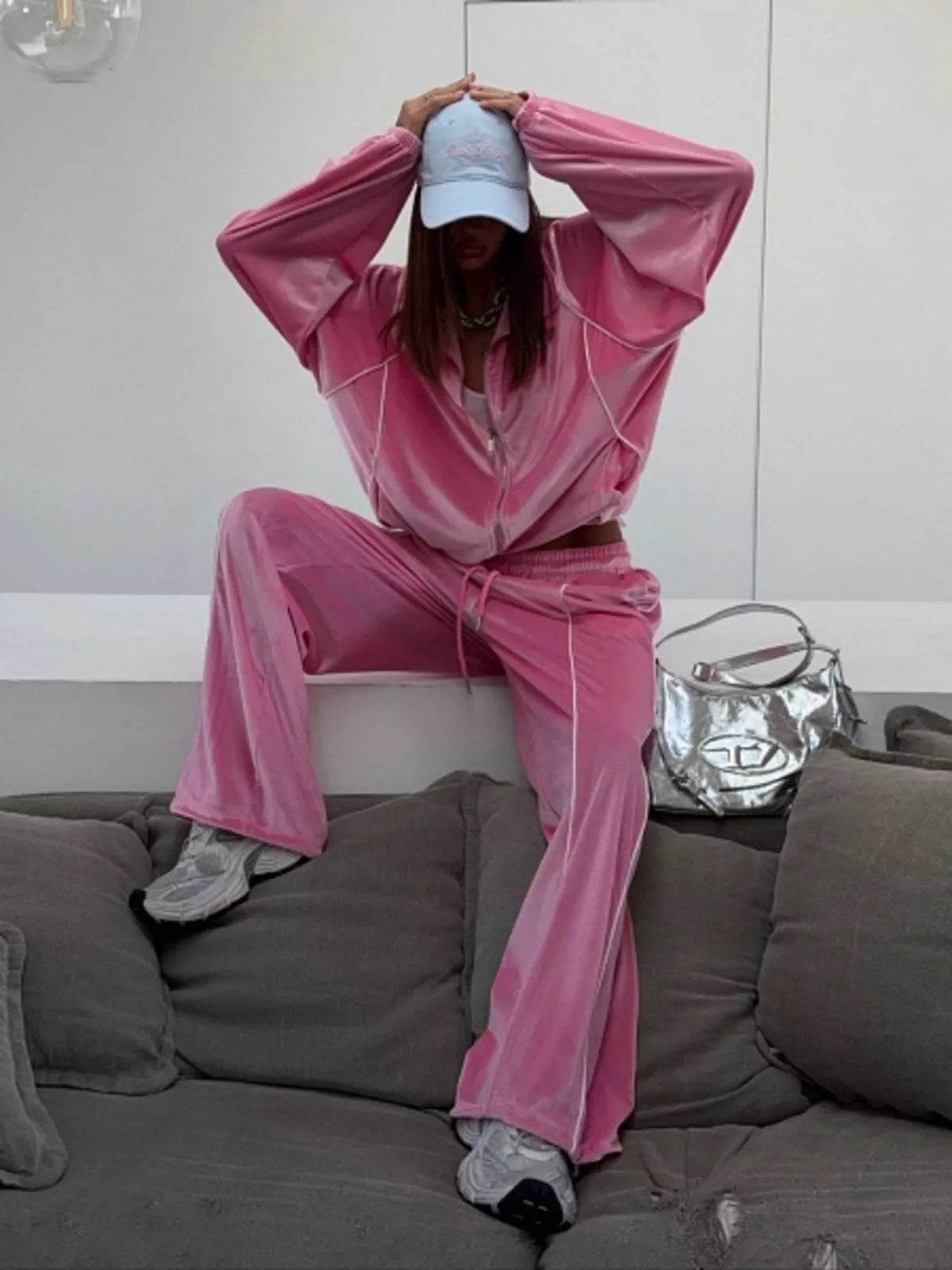 Zip Up Long Sleeve Top and Pants Set