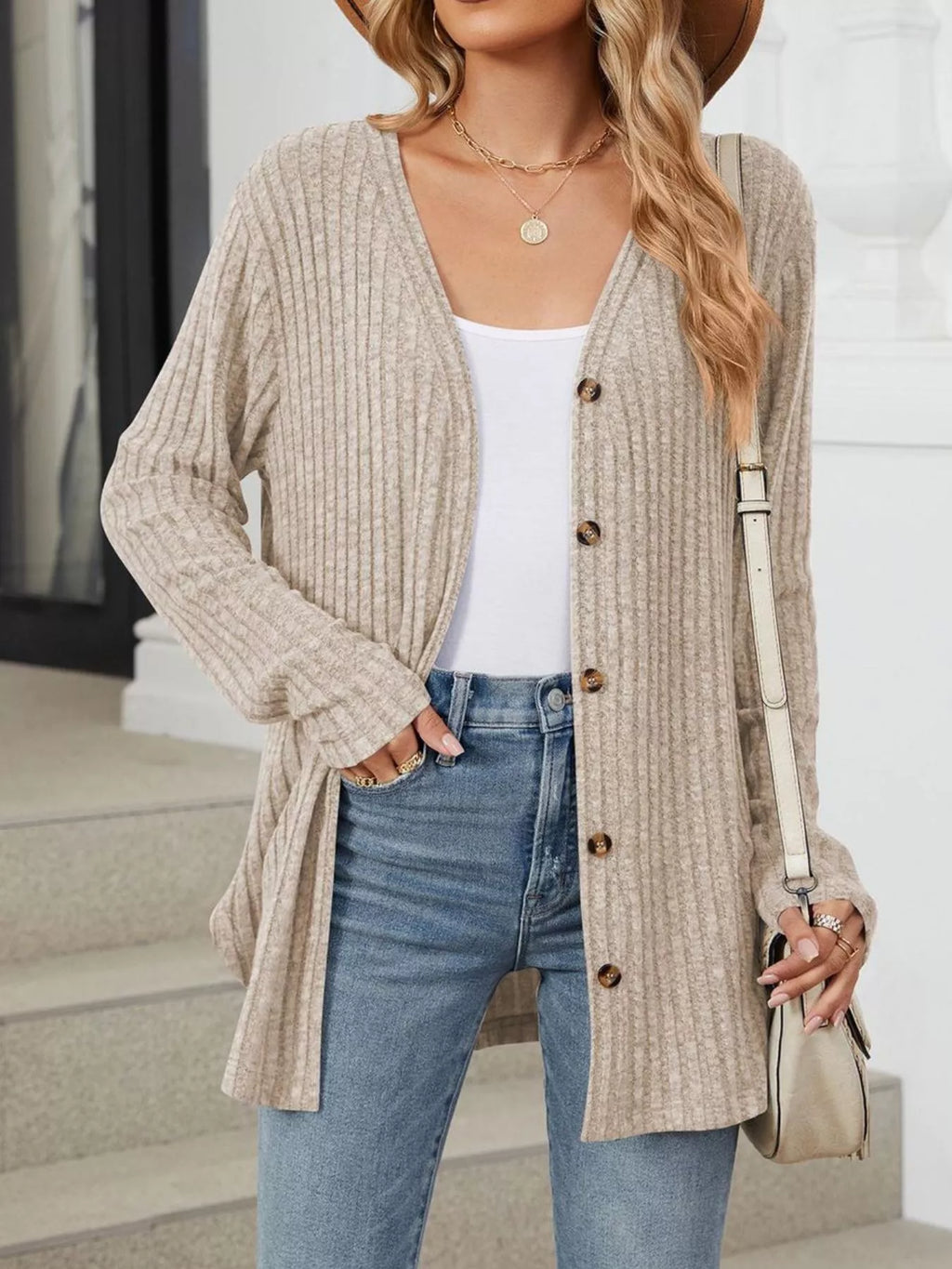 Ribbed Button-Up Cardigan