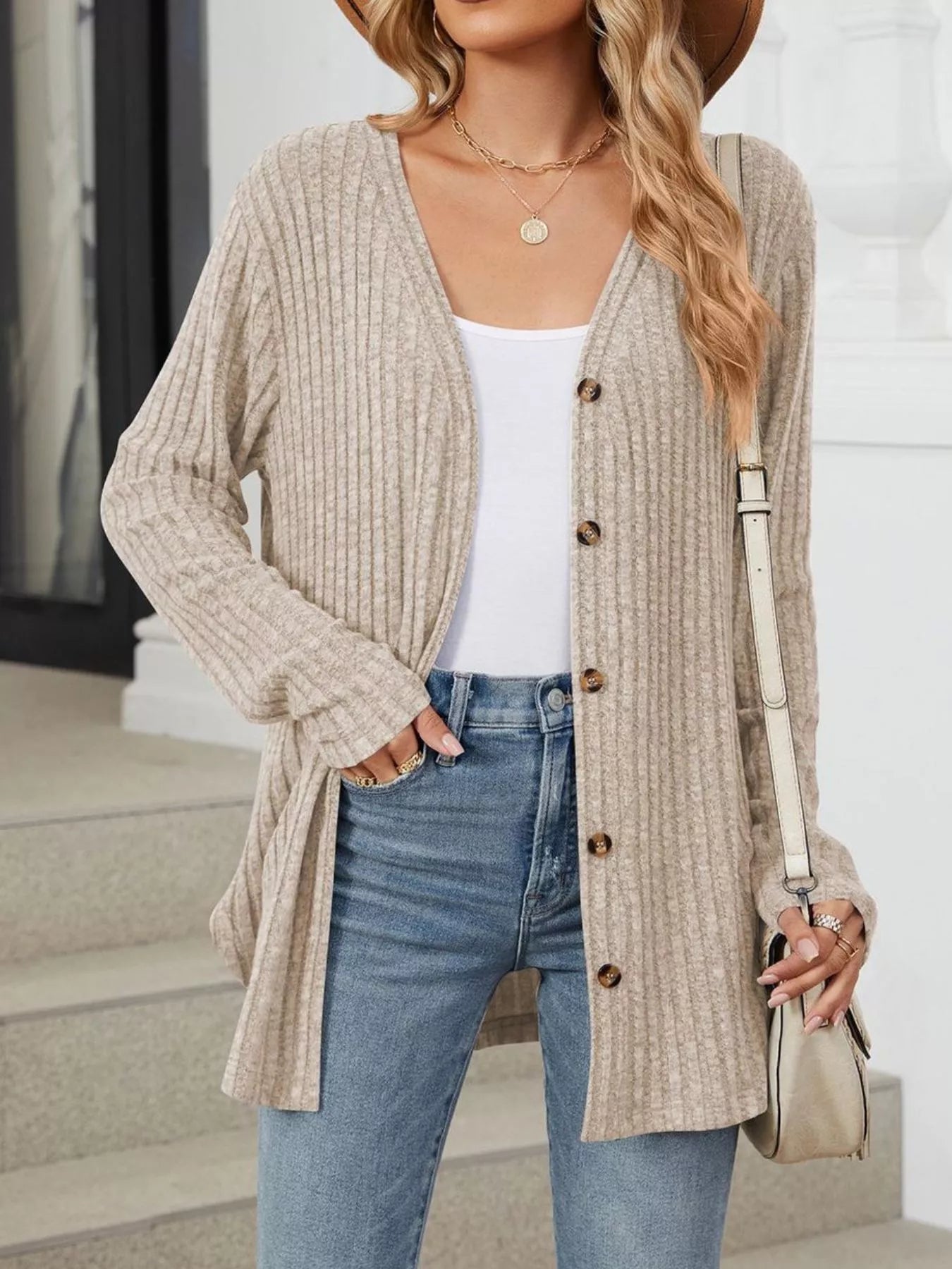 Ribbed Button-Up Cardigan