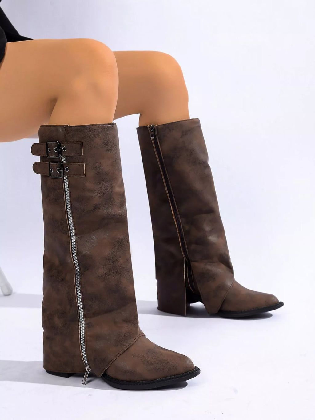 Point Toe Block Heels Boots