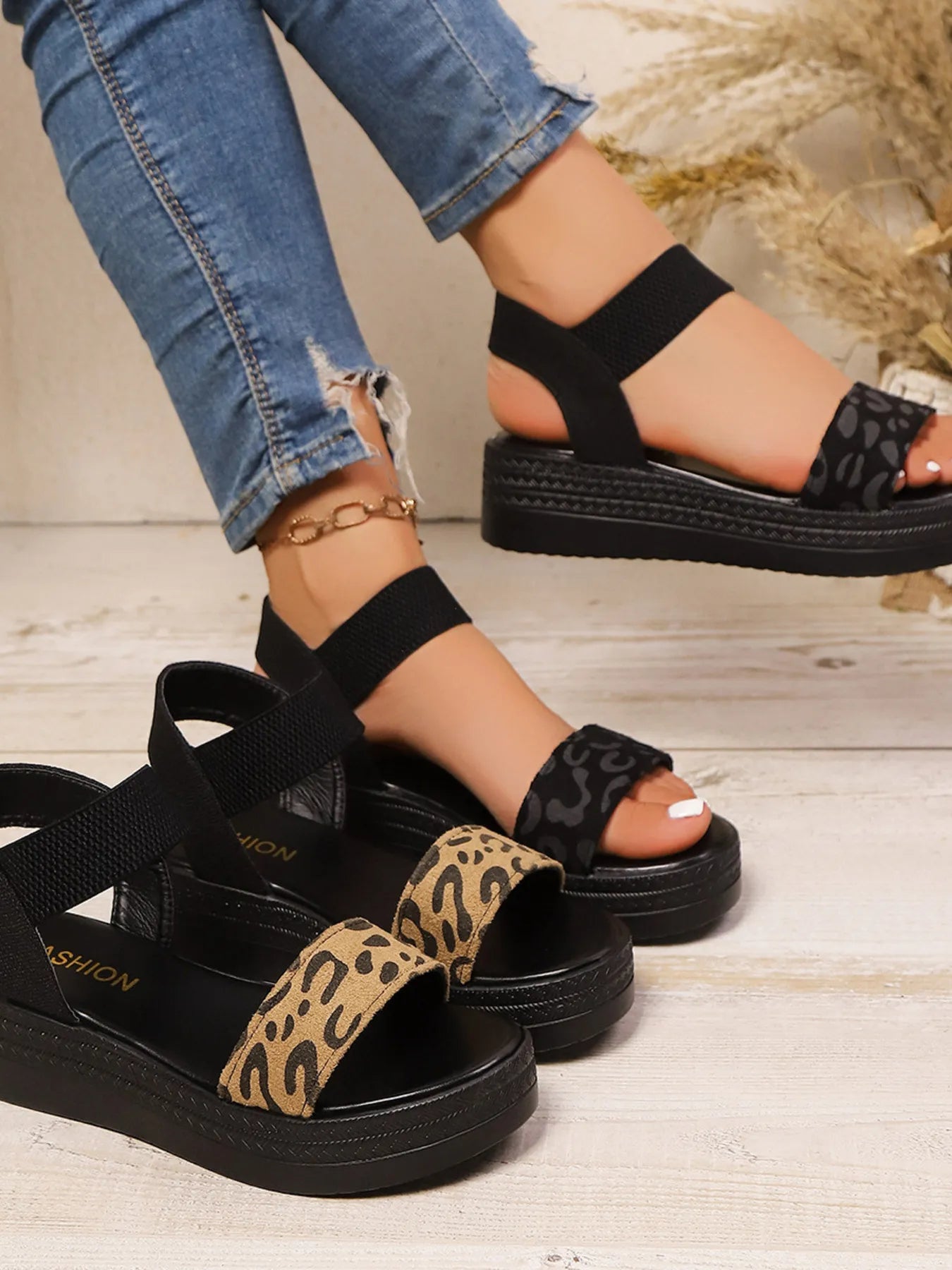 Leopard Print Platform Sandals