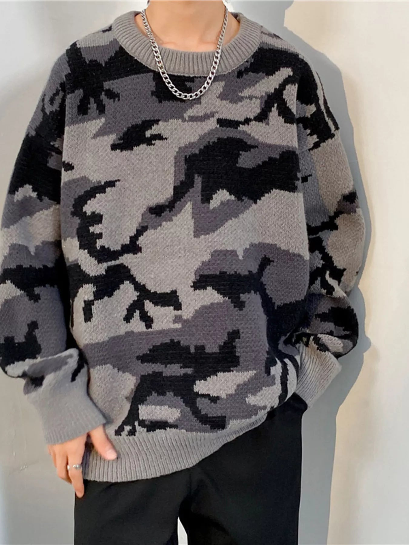 Men's Plus Size Camouflage Round Neck Sweater