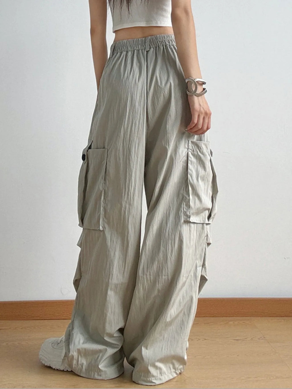 Drawstring Wide Leg Cargo Pants