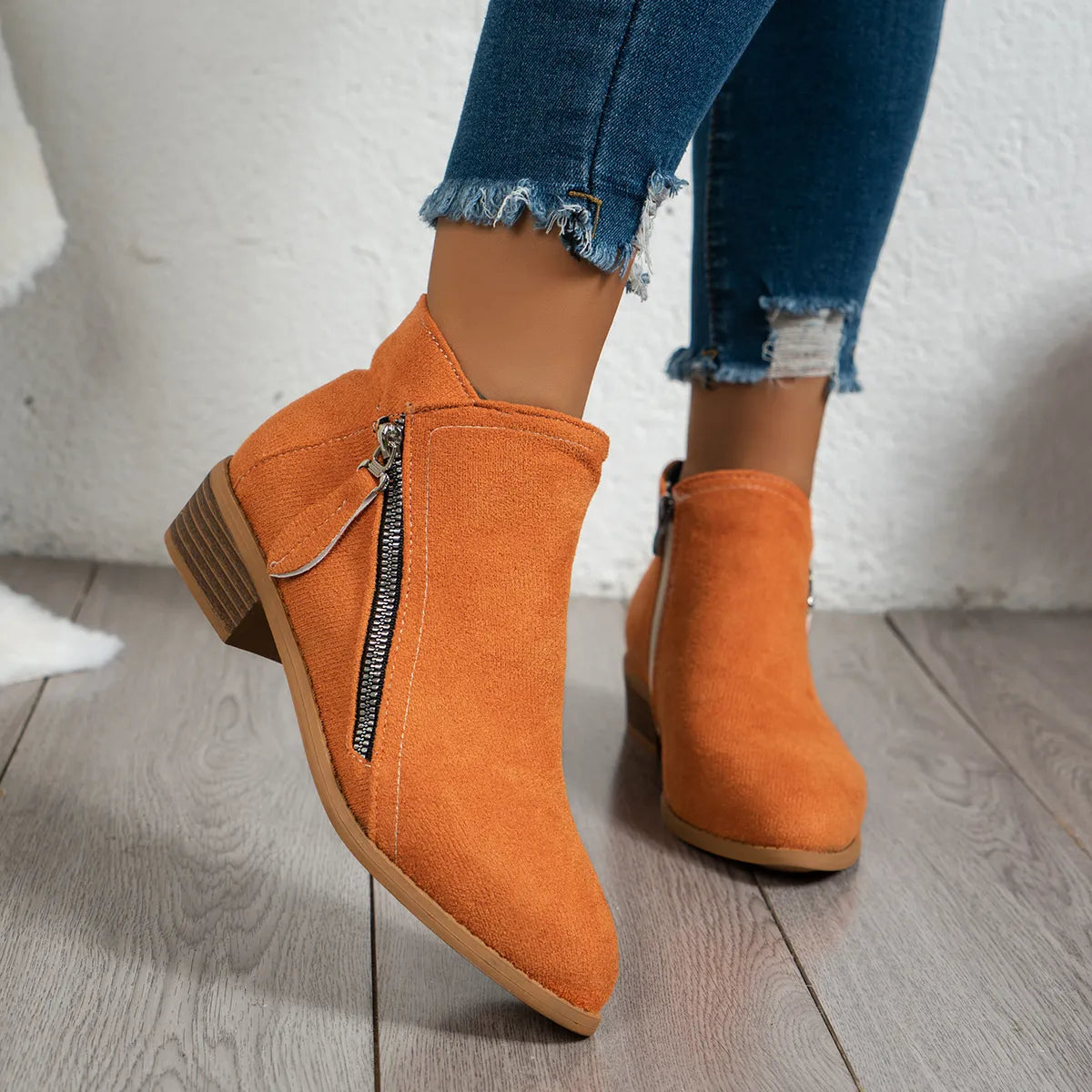 Side Zip Ankle Boots with Block Heel