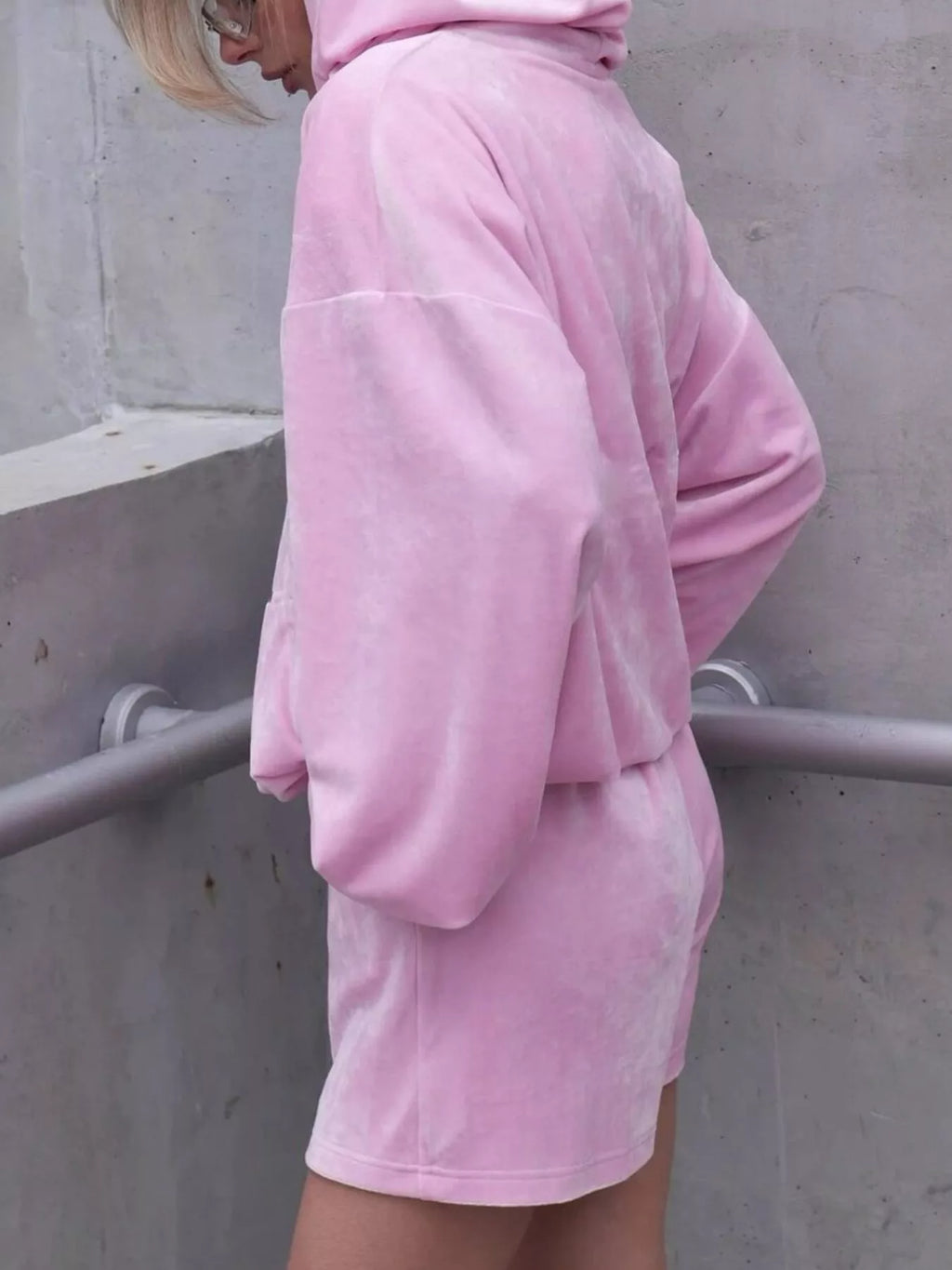 Zip Up Hooded Outerwear and Shorts Set