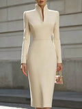 High Neck Long Sleeve Slit Dress