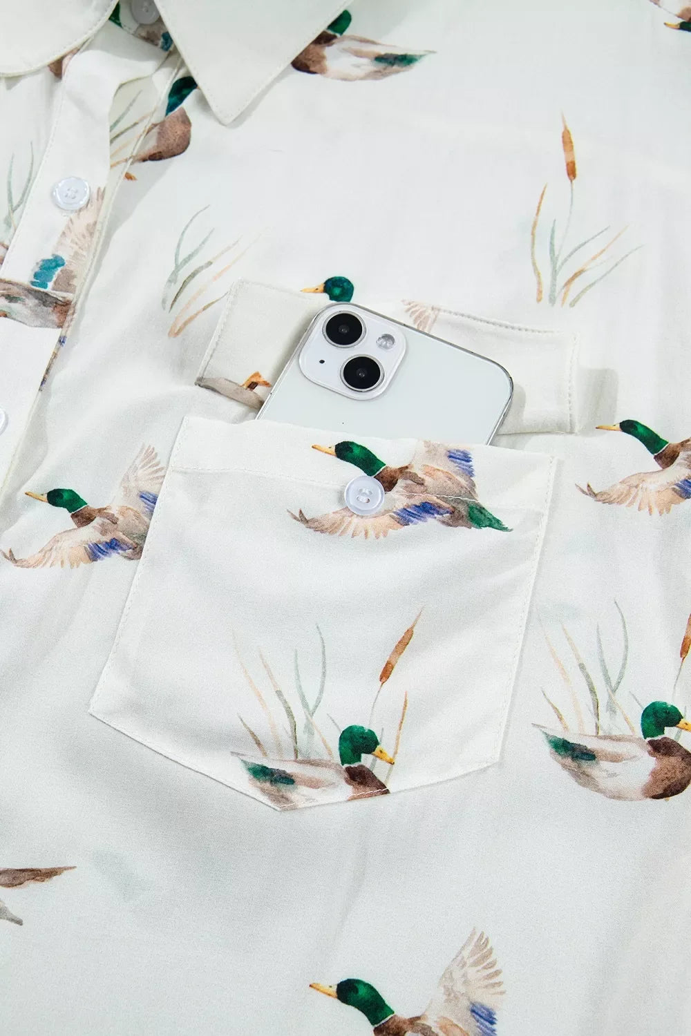Mallard Printed Button Flap Pocket Short Sleeve Shirt