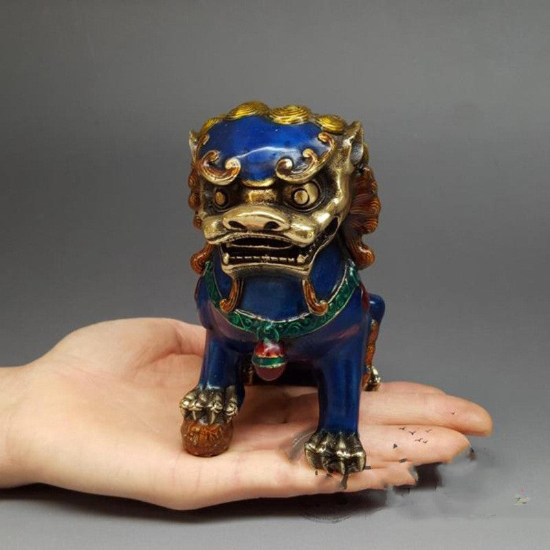 Pure Copper Painted Cloisonne Copper Lion Ornament
