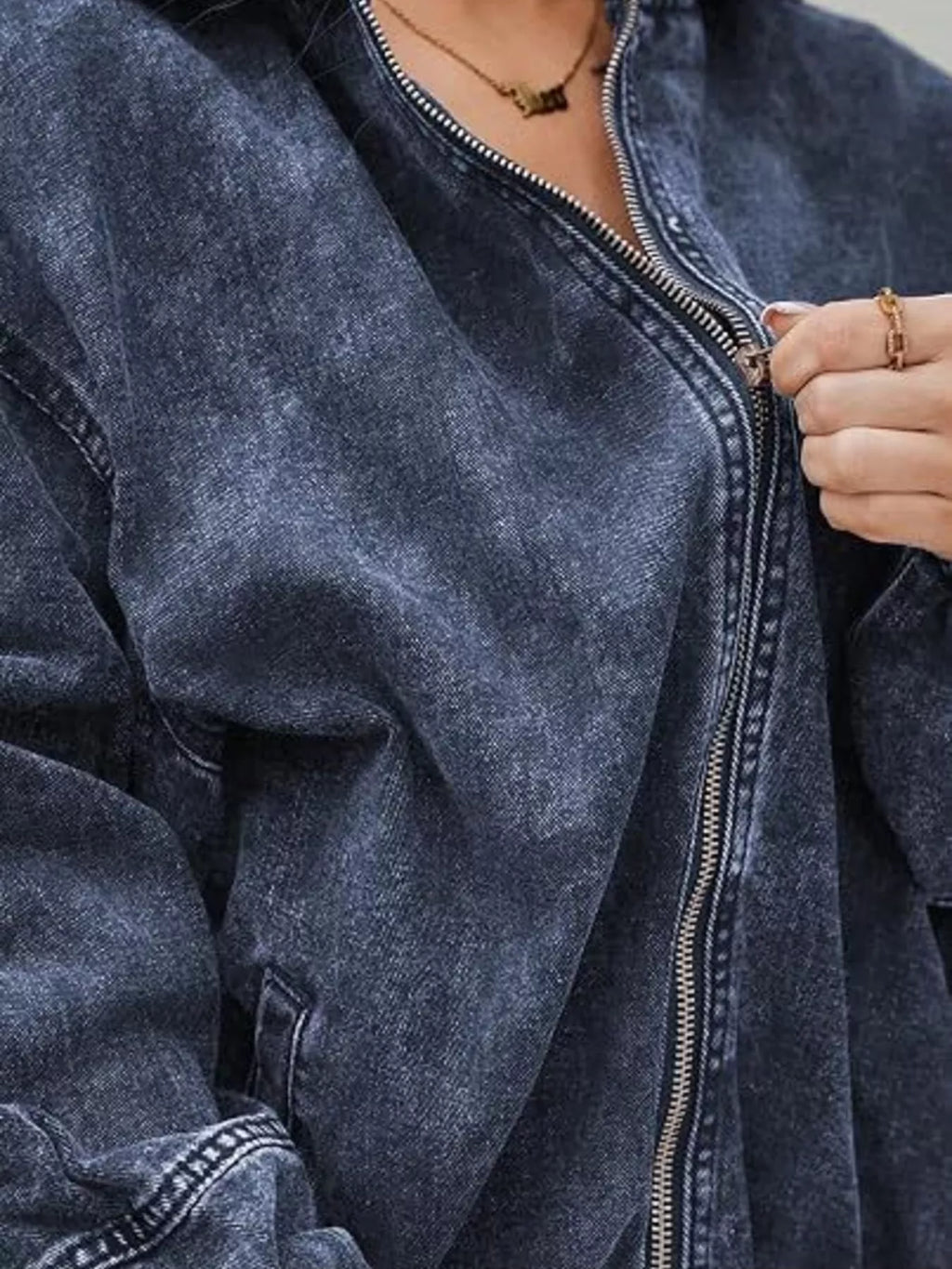 Vintage Washed Zip Up Hooded Denim Jacket