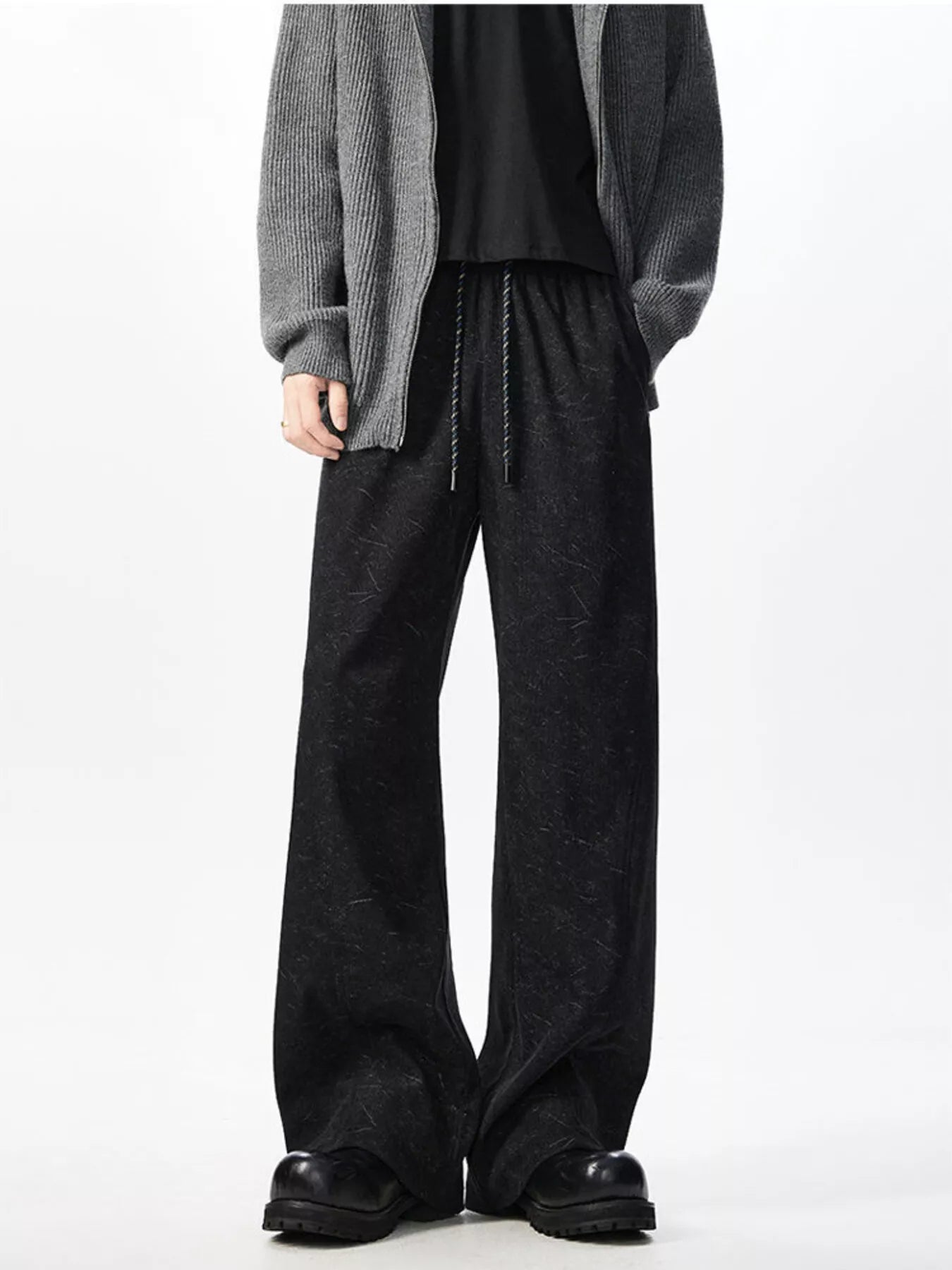Men's Plus Size Wide Leg Textured Drawstring Pants