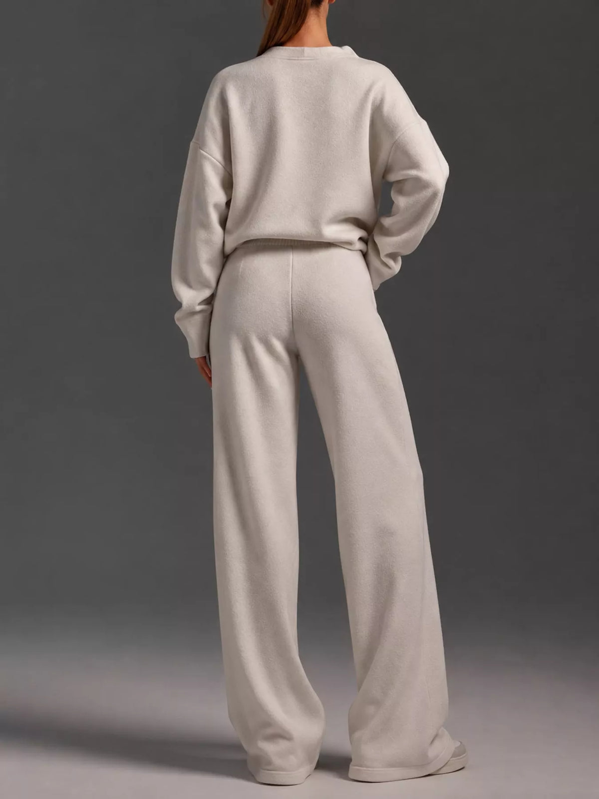 Polo Collar Top and Wide-Leg Pants Set
