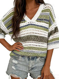 Chic Striped Crochet Knit Top