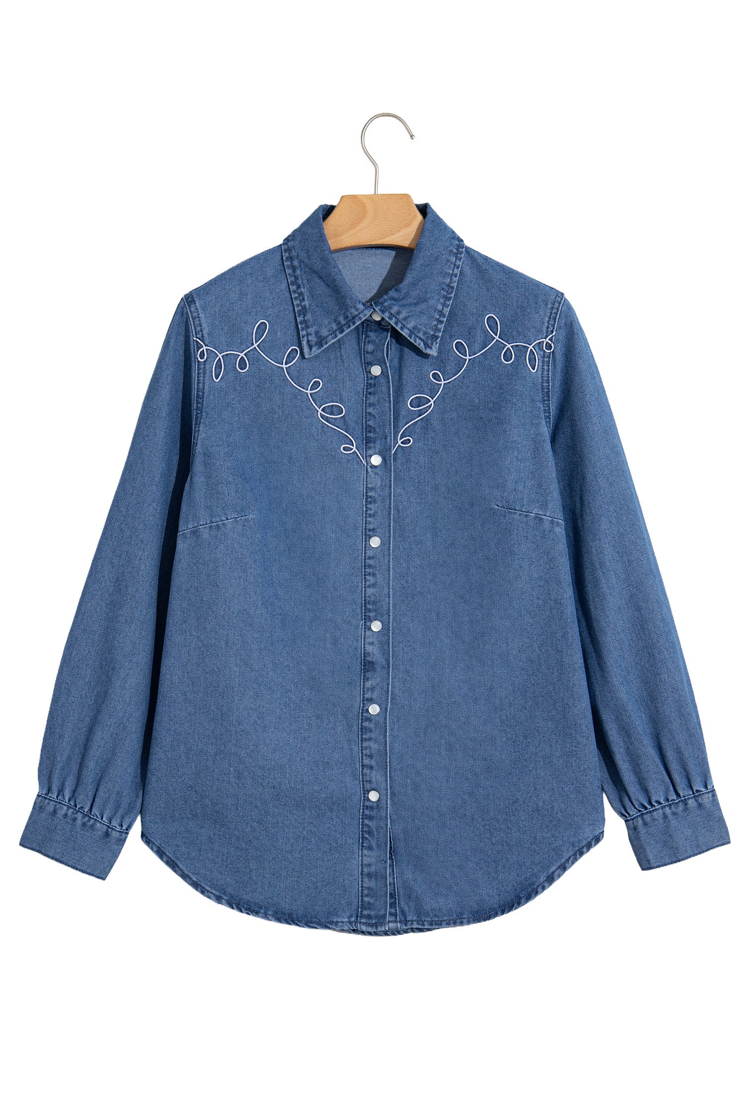 Dusk Blue Western Embroidered Collar Long Sleeve Denim Shirt