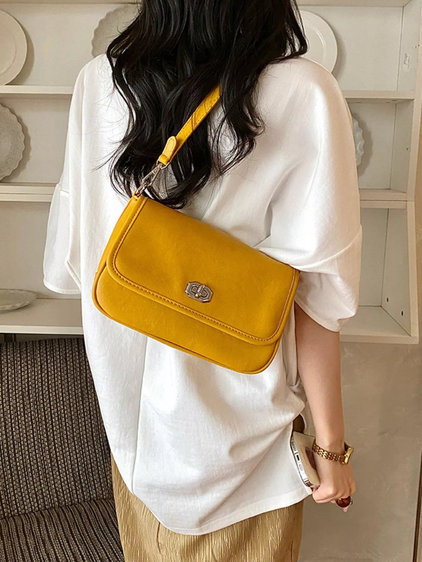 Twist Lock Flap Shoulder Bag