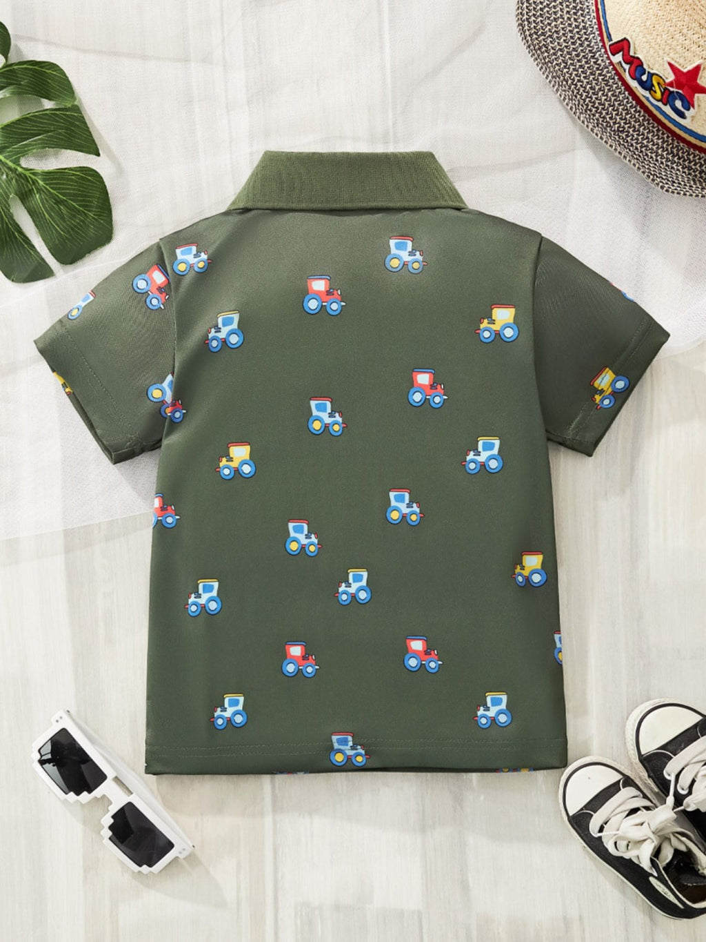 Children's Tractor Print Casual Polo Shirt