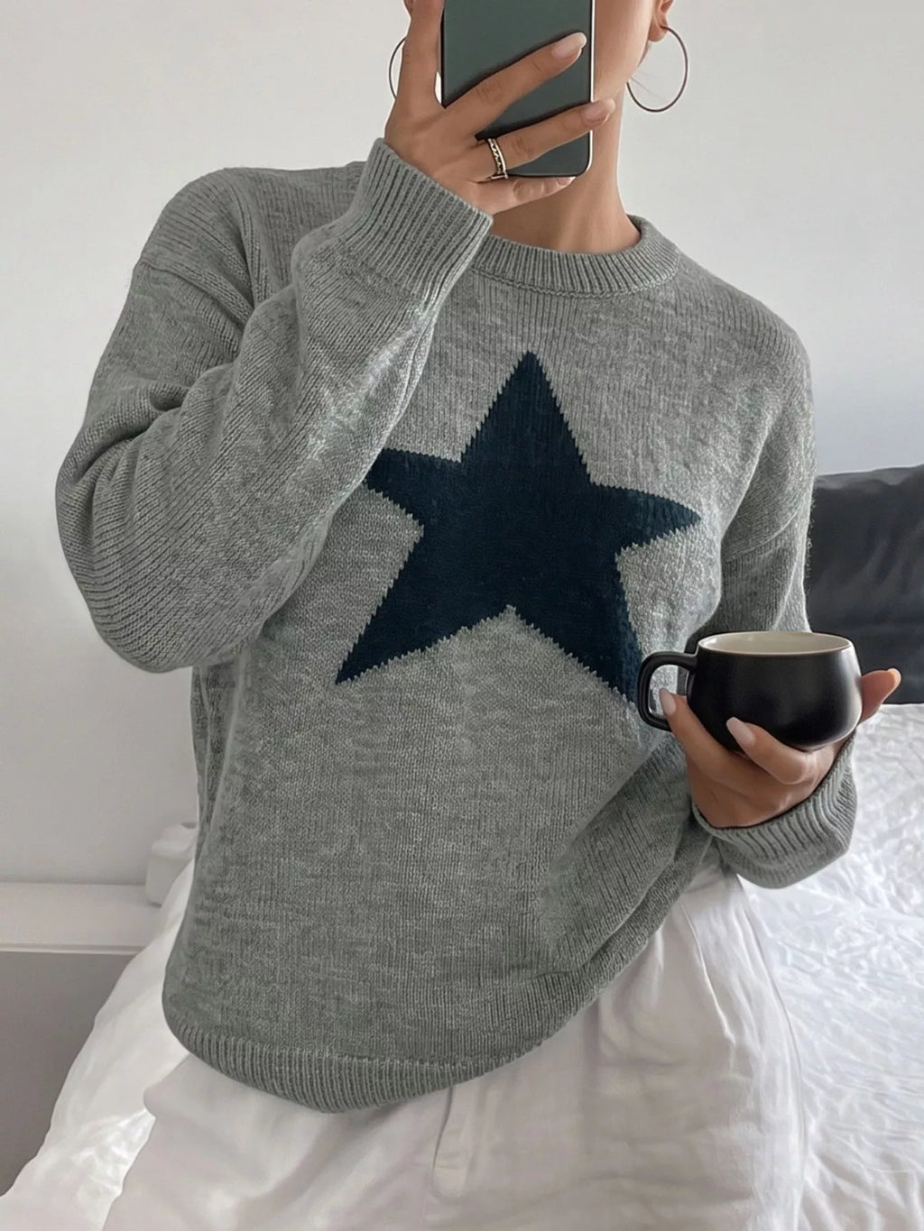 Star-Patterned Dropped Shoulder Sweater