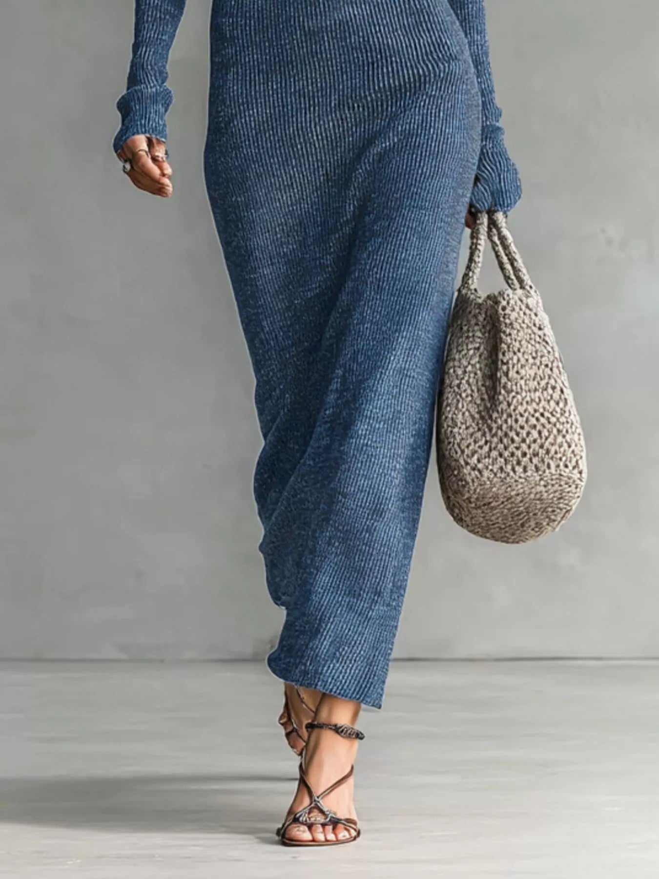 Hooded Knit Maxi Dress with Button-Up Placket and Chest Pockets
