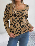 Leopard Print Buttoned Square Neck Sweater