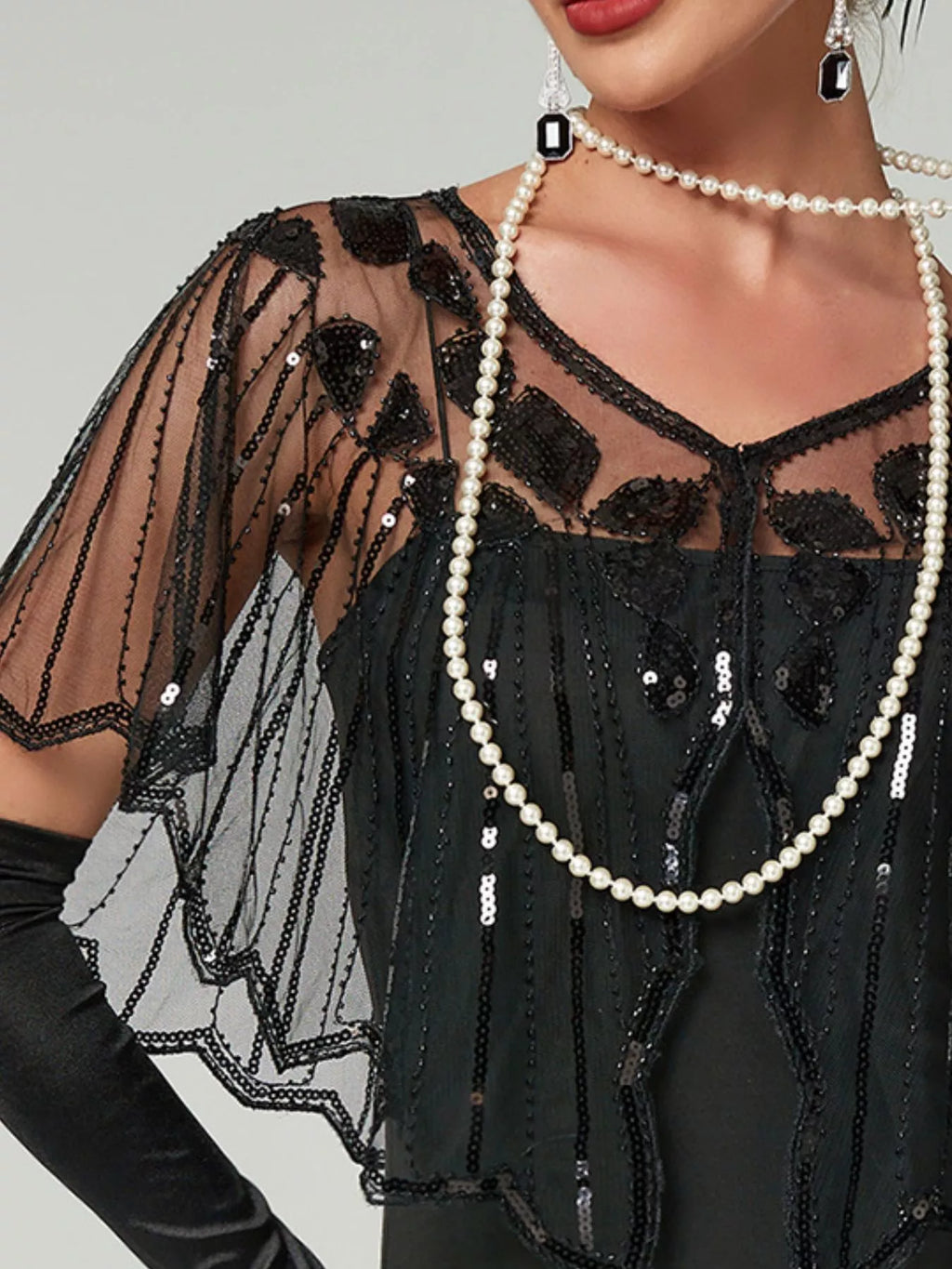 Sequin Sheer Capelet Outerwear
