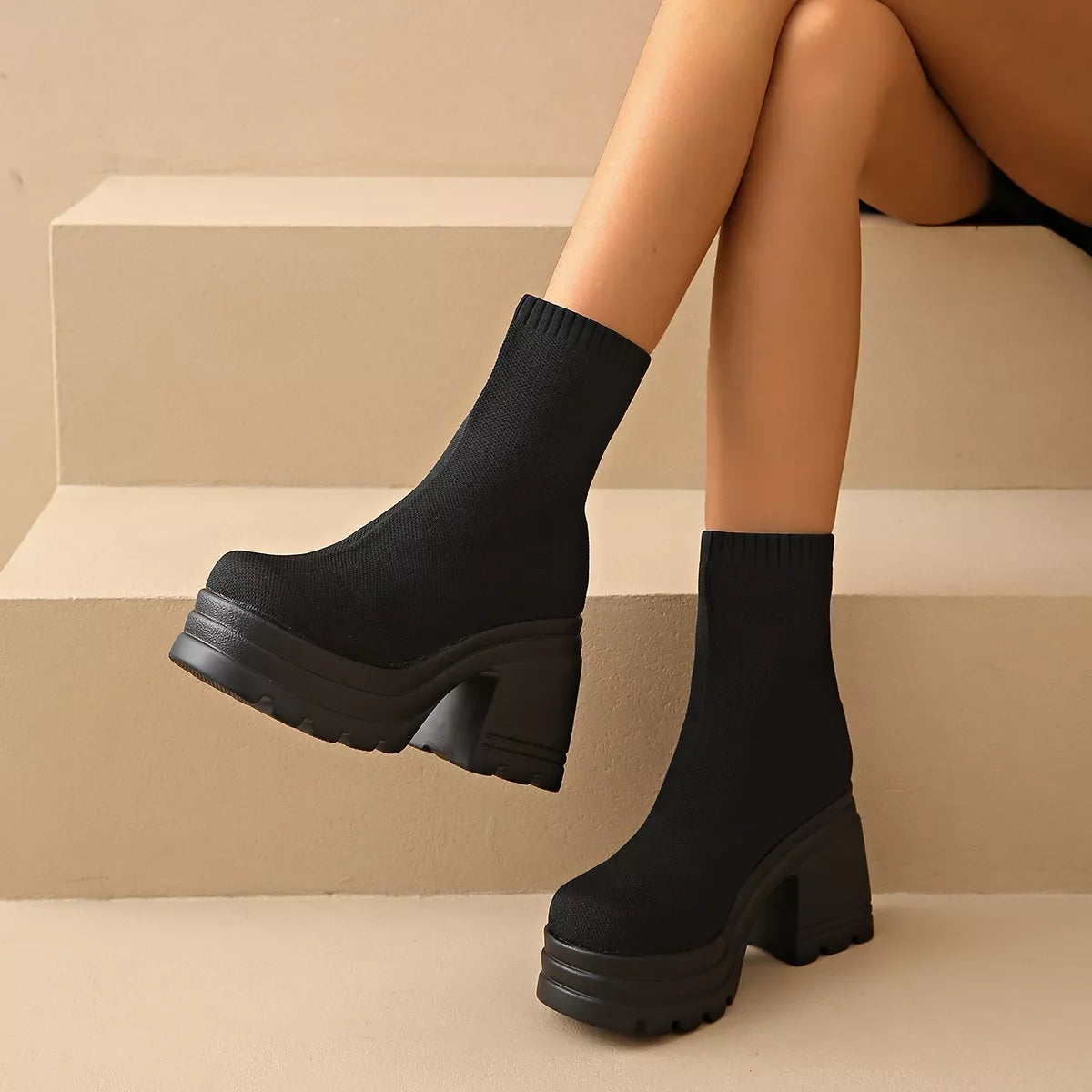 Round Toe Block Heels Boots