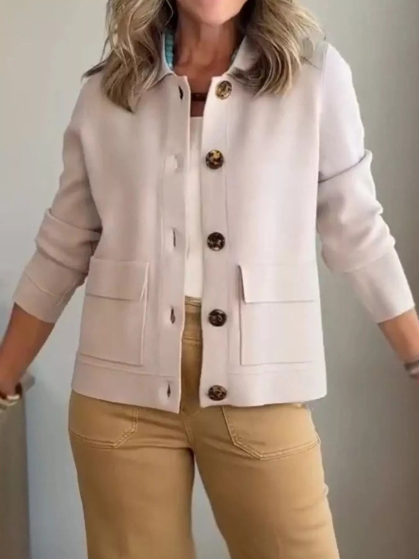 Full Size Long Sleeve Button-Down Outerwear Plus Size
