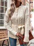 Cable Knit Belted Cardigan with Button Front