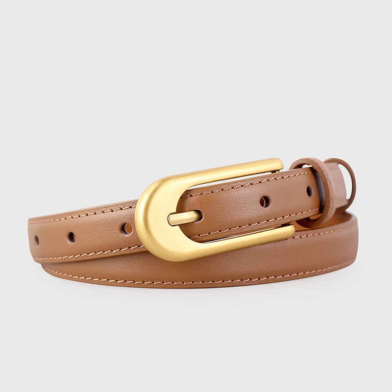 Gold Buckle Skinny Leather Belt
