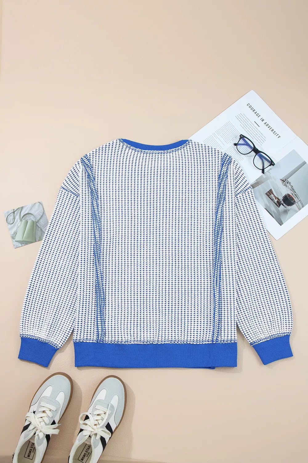 Exposed Seam Textured Crew Neck Sweatshirt