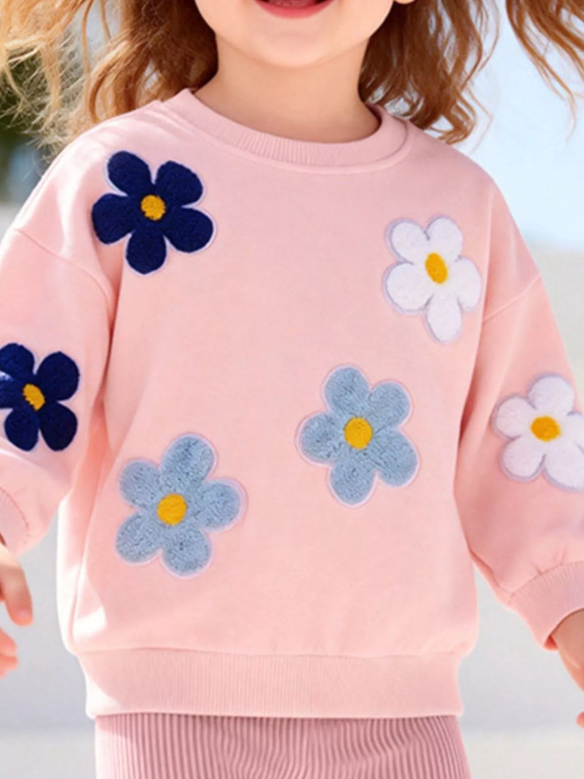 Children's Floral Applique Sweatshirt and Ribbed Leggings Set