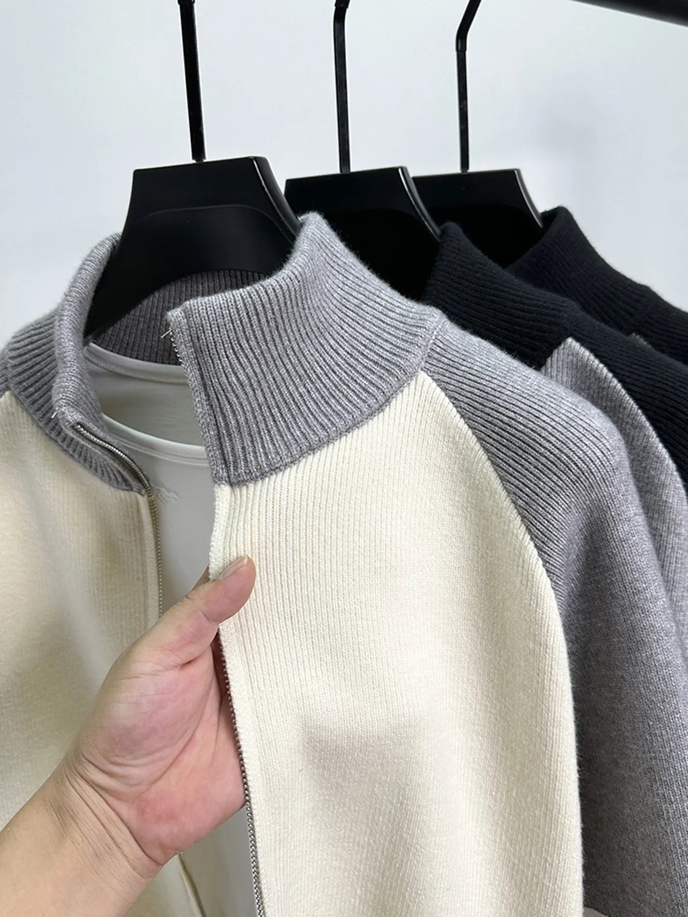 Men's Color Block Zip-Up Cardigan