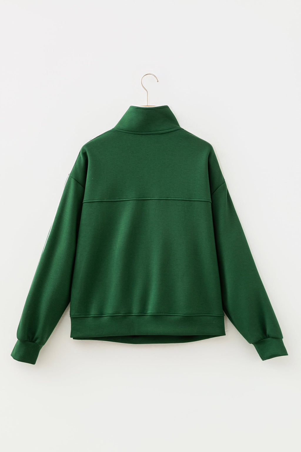 Solid Contrast Trim Zip-Up Mock Neck Sweatshirt