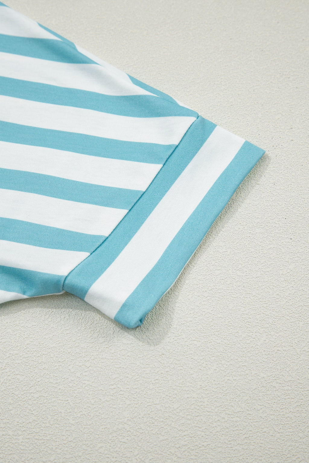 Sky Blue Stripe V Neck Patched Pocket Casual T Shirt