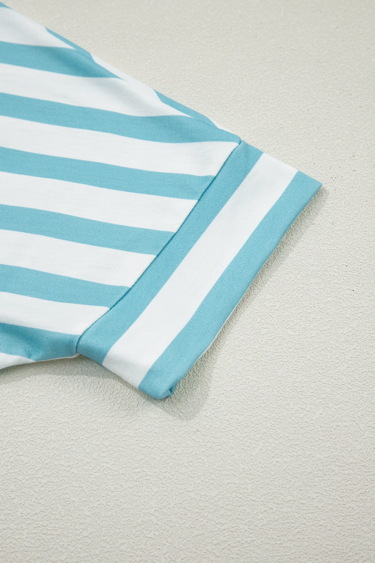 Sky Blue Stripe V Neck Patched Pocket Casual T Shirt