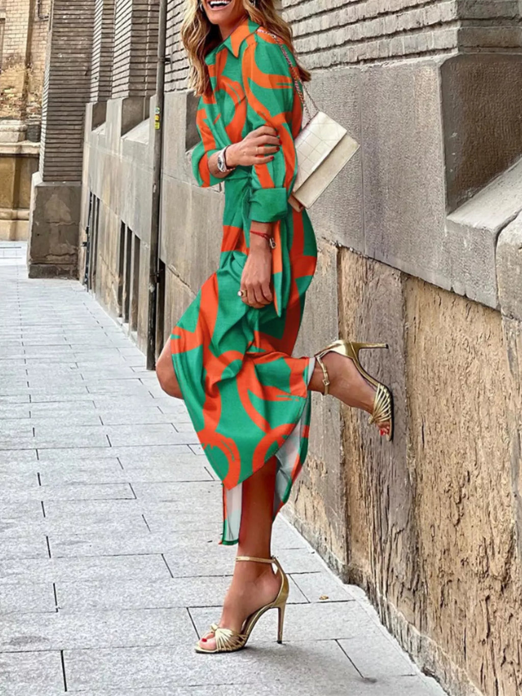Abstract Print Wrap Midi Dress